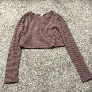 Girls Surplice Neck Waffle Knit Croptop